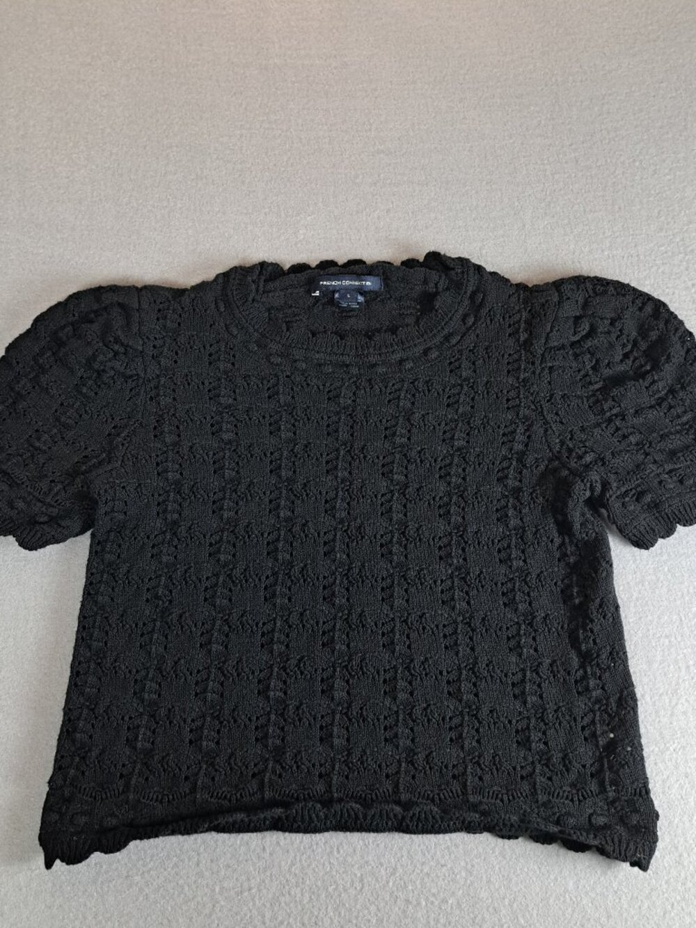 French Connection Black Crochet Knit Cropped Top Large